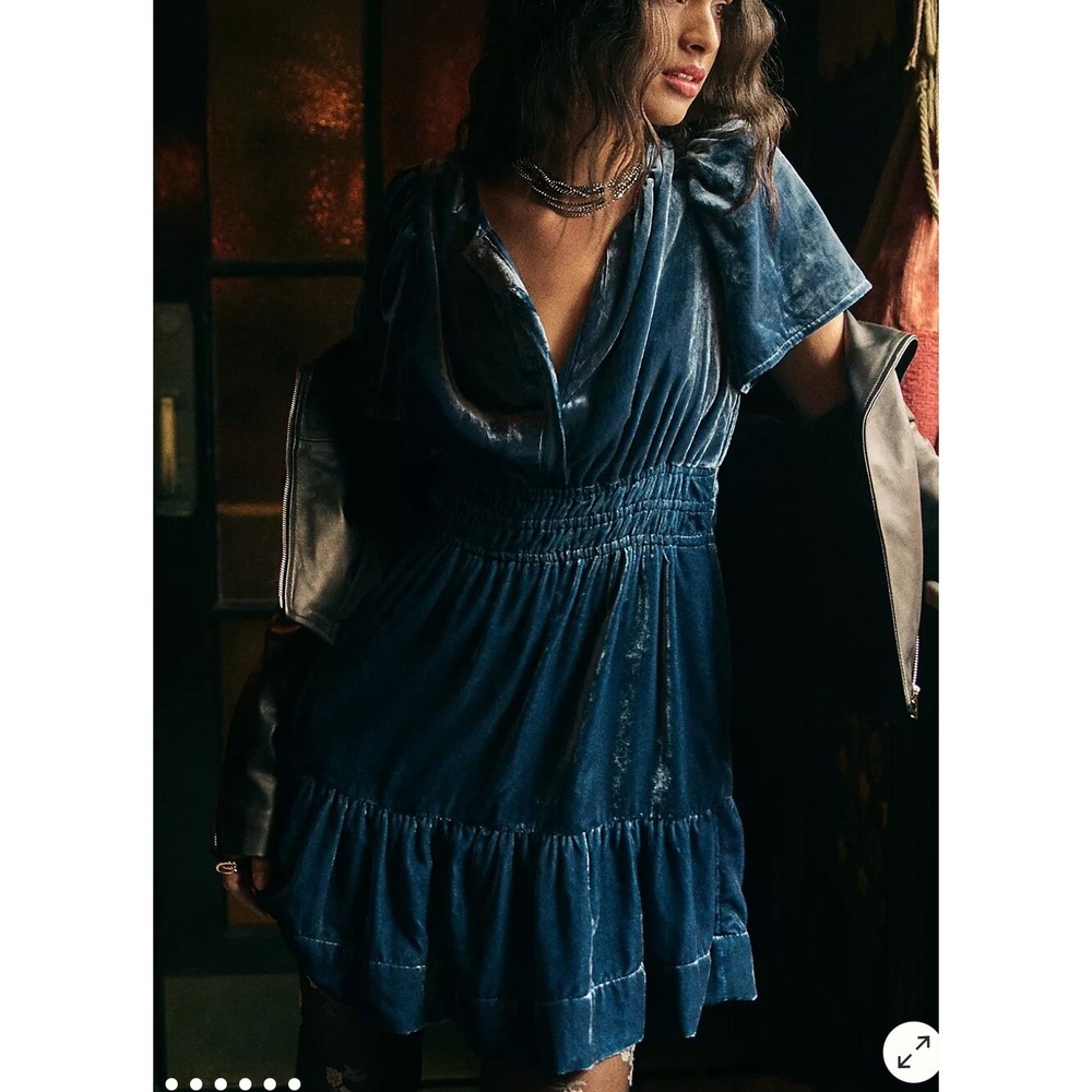 Anthropologie Somerset Mini Dress Velvet Women Small Blue Whimsical Fairy New